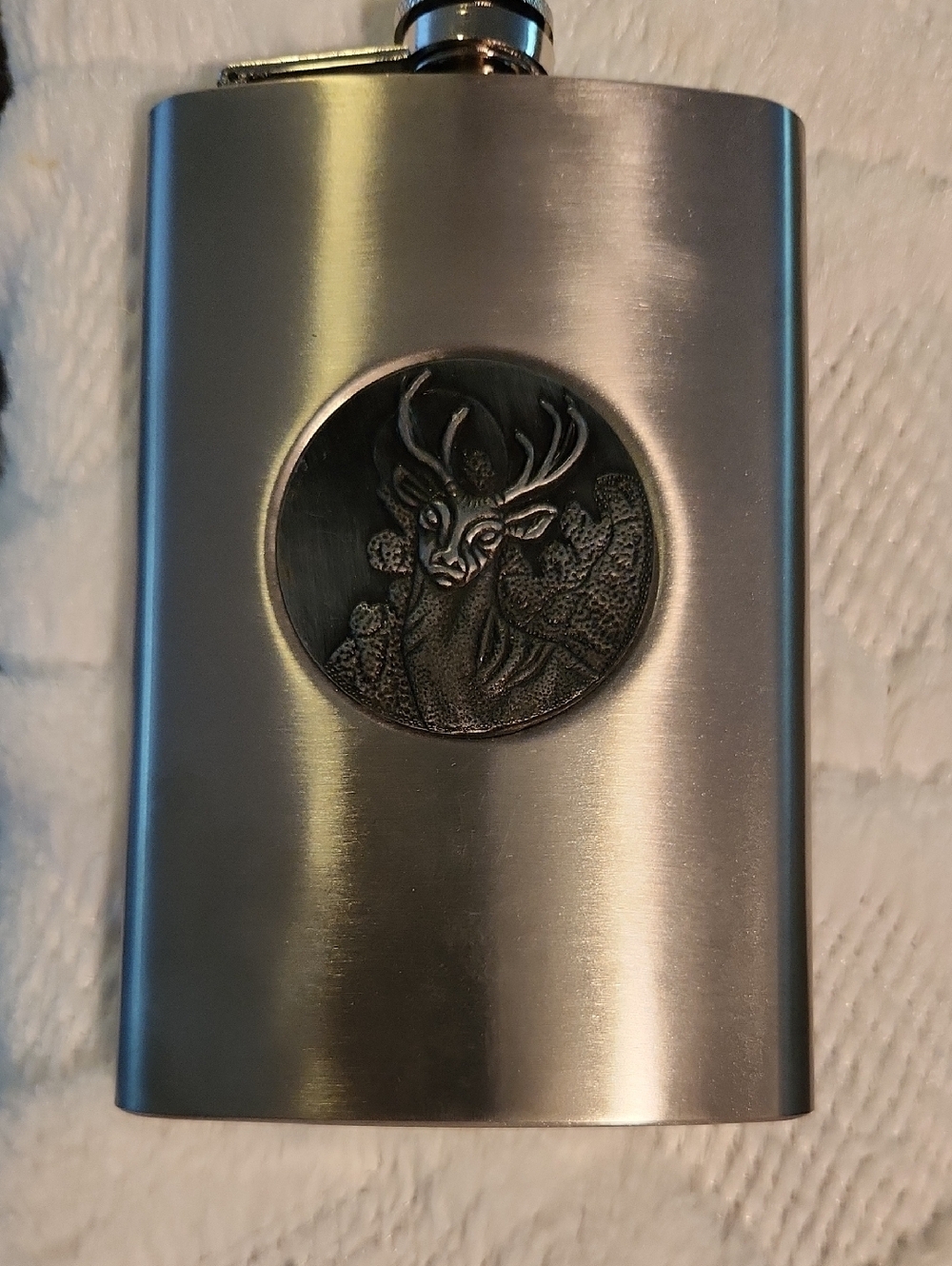 Brushed Stainless Steel Deer Emblem 9oz Hip Flask